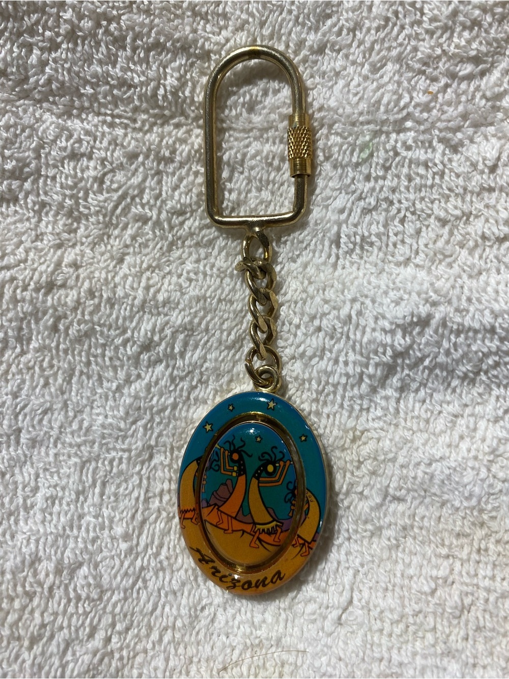 Arizona Kokopelli Enamel Keychain - Turquoise & Gold (RR)